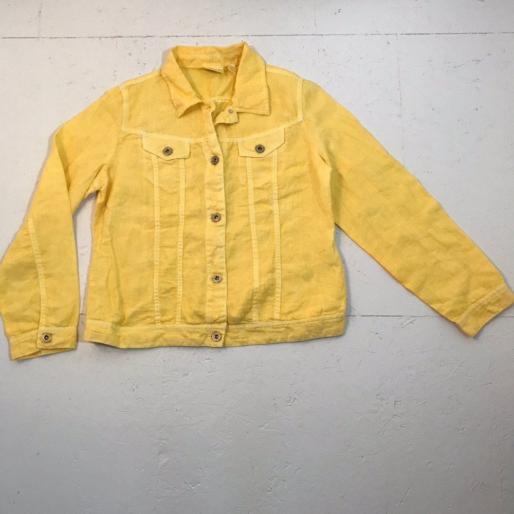 Chico's Bright Yellow Linen Jacket SZ 1